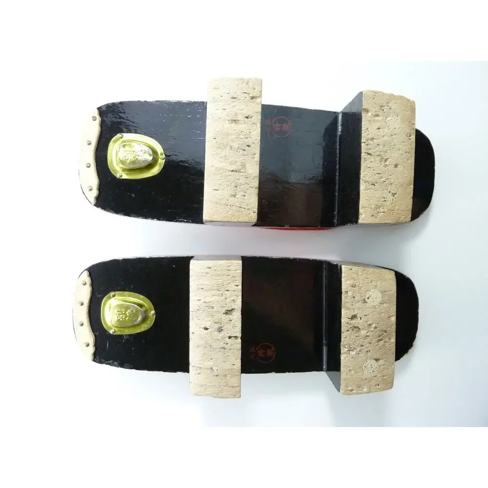 Authentic Vintage Osaka Geta Black Lacquer Wood Japanese Slipper Sandals Small
